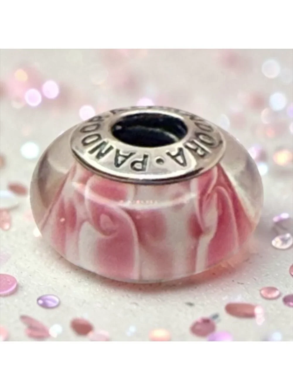 Pandora Retired Large Pink Blossoms Murano Glass Charm 790753 Sterling Silver